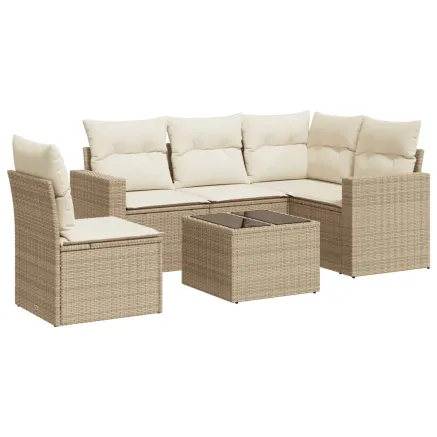 Salon de jardin avec coussins 6 pcs beige résine tressée 2