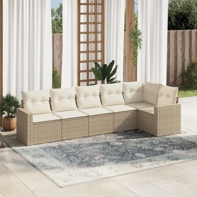 Salon de jardin avec coussins 6 pcs beige résine tressée