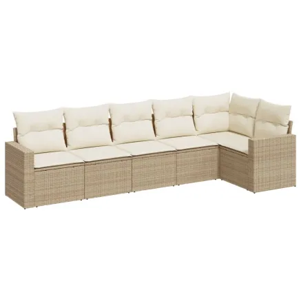 Salon de jardin avec coussins 6 pcs beige résine tressée 2