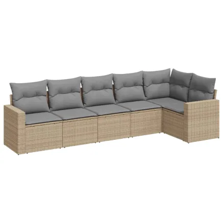 Salon de jardin avec coussins 6 pcs beige résine tressée 2