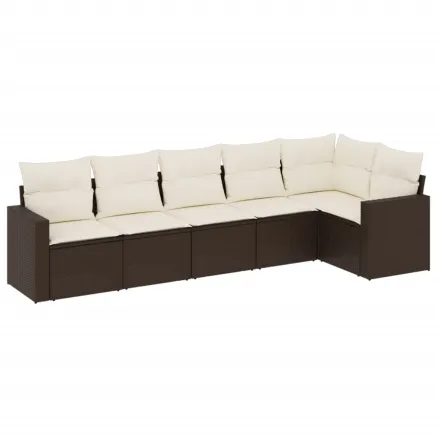 Salon de jardin avec coussins 6 pcs marron résine tressée 2