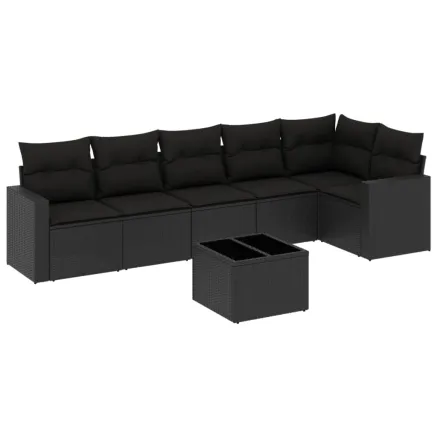 Salon de jardin 7 pcs avec coussins noir résine tressée 2