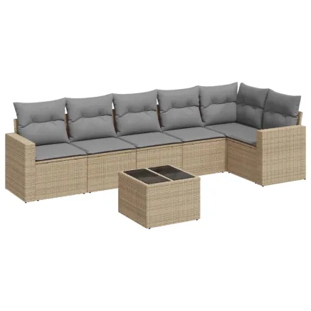 Salon de jardin avec coussins 7 pcs beige résine tressée 2