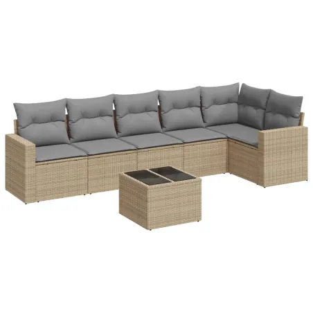 Salon de jardin avec coussins 7 pcs beige résine tressée