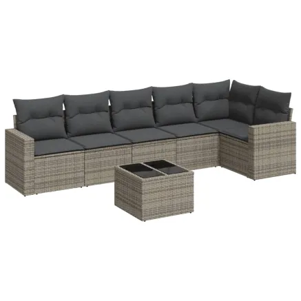 Salon de jardin avec coussins 7 pcs gris résine tressée 2
