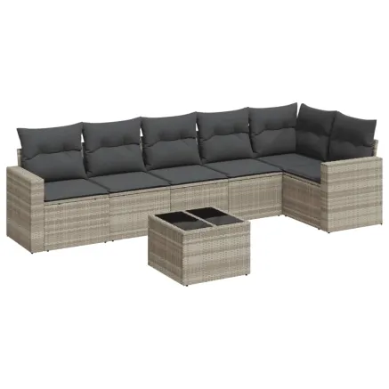 Salon de jardin avec coussins 7 pcs gris clair résine tressée 2