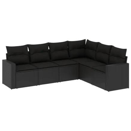 Salon de jardin 6 pcs avec coussins noir résine tressée 2
