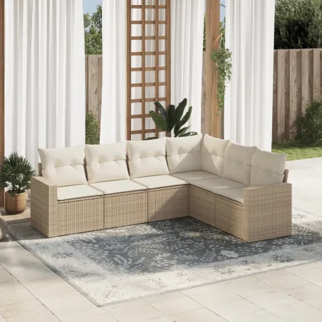 Salon de jardin avec coussins 6 pcs beige résine tressée