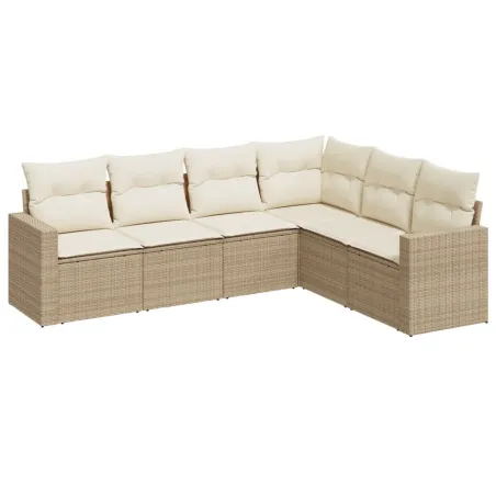 Salon de jardin avec coussins 6 pcs beige résine tressée
