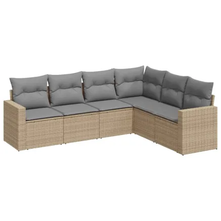 Salon de jardin avec coussins 6 pcs beige résine tressée 2