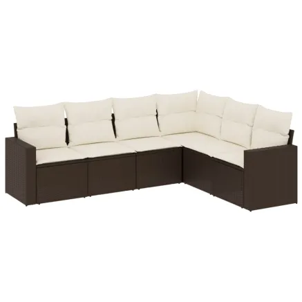 Salon de jardin avec coussins 6 pcs marron résine tressée 2
