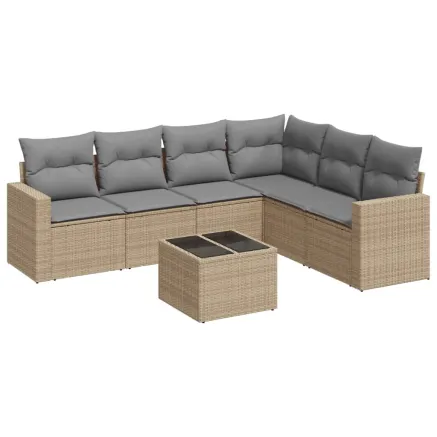 Salon de jardin avec coussins 7 pcs beige résine tressée 2