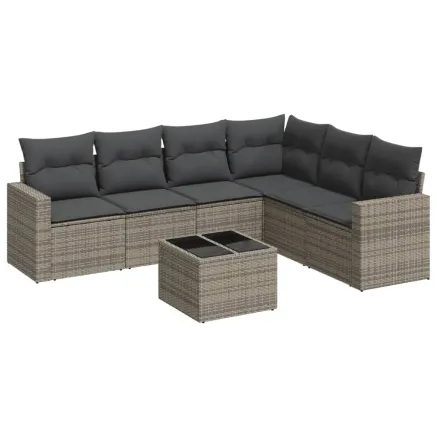 Salon de jardin avec coussins 7 pcs gris résine tressée 2