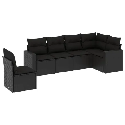 Salon de jardin 6 pcs avec coussins noir résine tressée 2