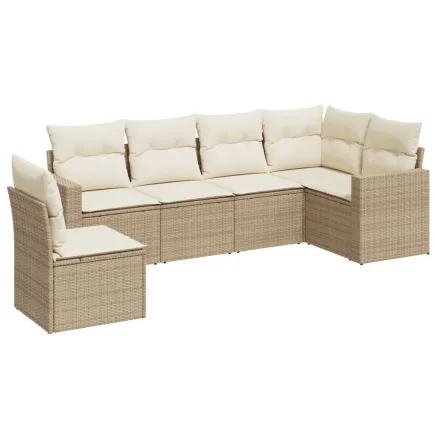 Salon de jardin avec coussins 6 pcs beige résine tressée 2
