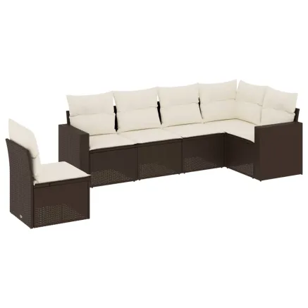 Salon de jardin avec coussins 6 pcs marron résine tressée 2