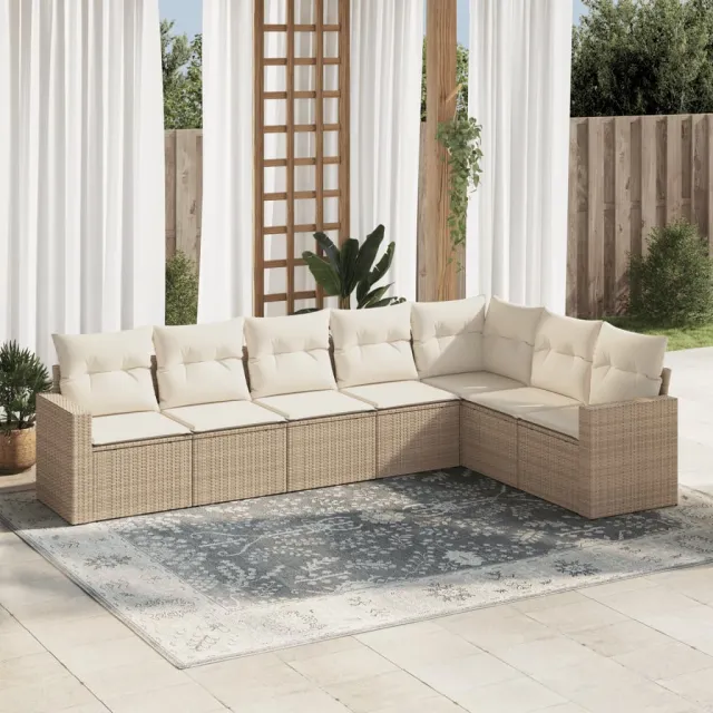 Salon de jardin avec coussins 7 pcs beige résine tressée