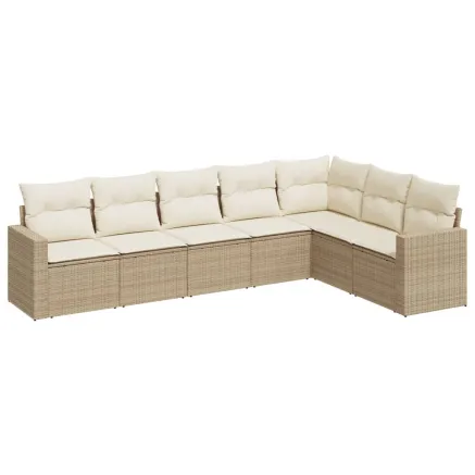 Salon de jardin avec coussins 7 pcs beige résine tressée 2
