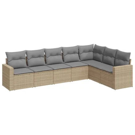 Salon de jardin avec coussins 7 pcs beige résine tressée 2