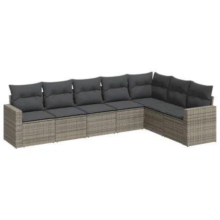 Salon de jardin avec coussins 7 pcs gris résine tressée 2