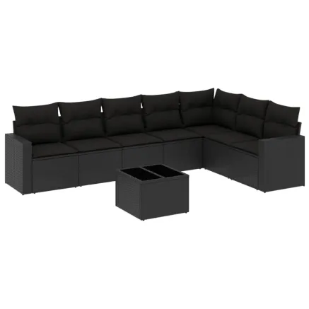 Salon de jardin 8 pcs avec coussins noir résine tressée 2