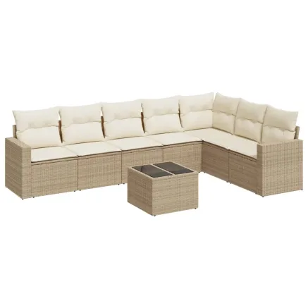 Salon de jardin avec coussins 8 pcs beige résine tressée 2