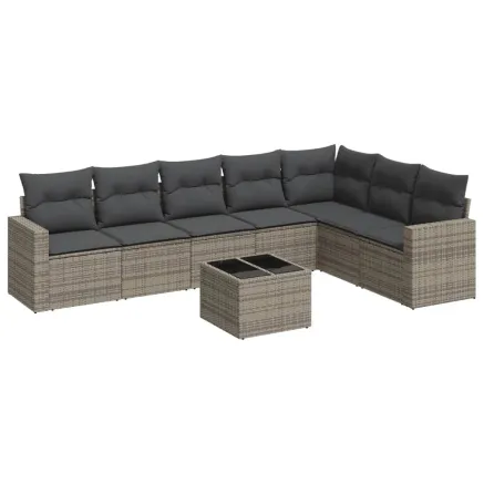 Salon de jardin 8 pcs avec coussins gris résine tressée 2