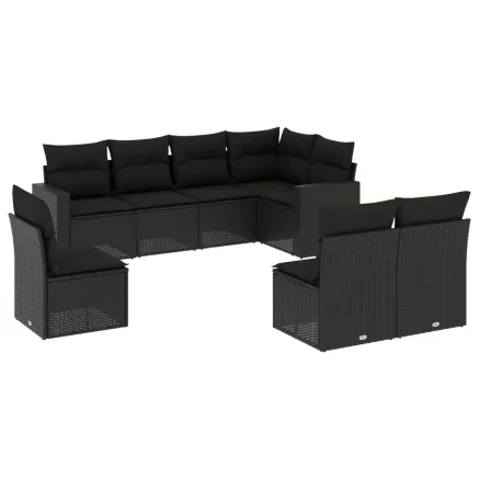 Salon de jardin 8 pcs avec coussins noir résine tressée 2