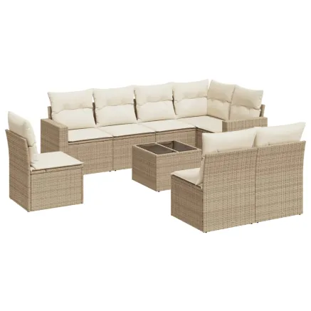 Salon de jardin avec coussins 9 pcs beige résine tressée 2