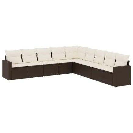 Salon de jardin avec coussins 9 pcs marron résine tressée 2