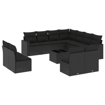 Salon de jardin 12 pcs avec coussins noir résine tressée 2