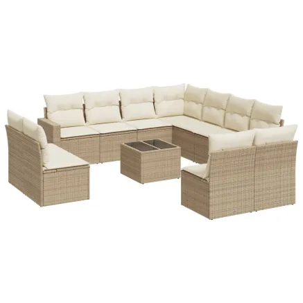 Salon de jardin avec coussins 12 pcs beige résine tressée 2