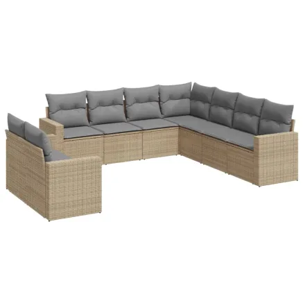 Salon de jardin avec coussins 9 pcs beige résine tressée 2