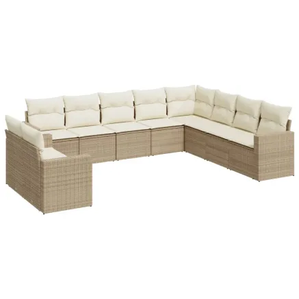 Salon de jardin avec coussins 10 pcs beige résine tressée 2