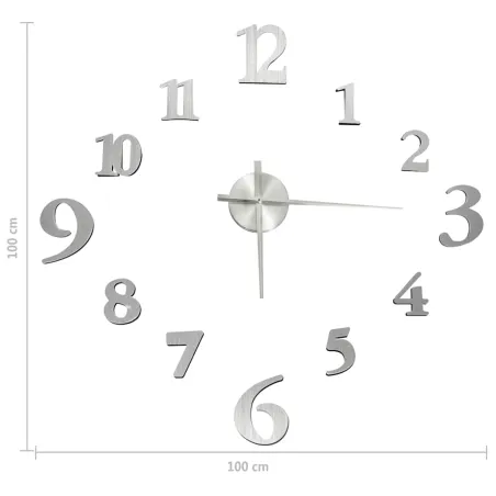 Horloge murale 3D Design moderne Argenté 100 cm XXL