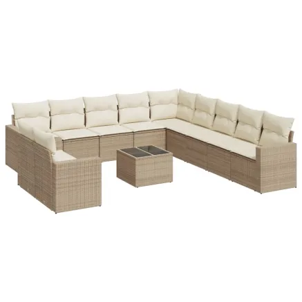 Salon de jardin avec coussins 12 pcs beige résine tressée 2