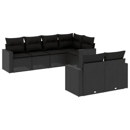 Salon de jardin 7 pcs avec coussins noir résine tressée 2