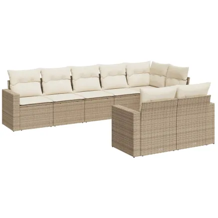 Salon de jardin avec coussins 8 pcs beige résine tressée 2