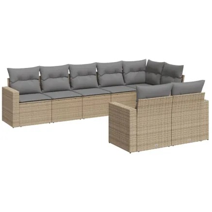 Salon de jardin avec coussins 8 pcs beige résine tressée 2