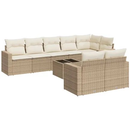 Salon de jardin avec coussins 9 pcs beige résine tressée 2