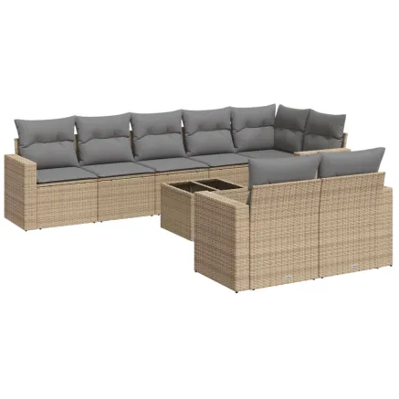 Salon de jardin avec coussins 9 pcs beige résine tressée 2