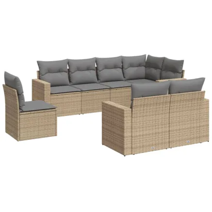 Salon de jardin avec coussins 8 pcs beige résine tressée 2