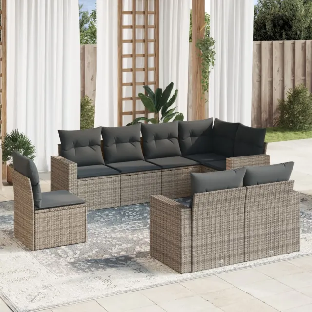 Salon de jardin 8 pcs avec coussins gris résine tressée