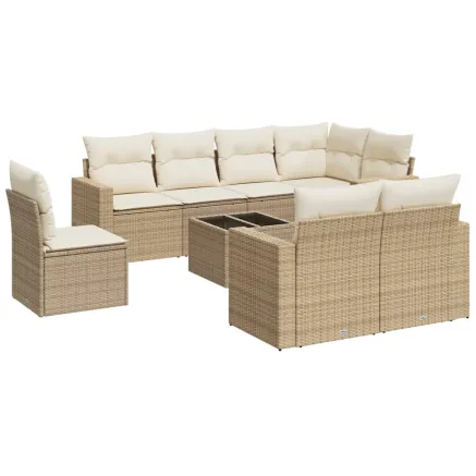 Salon de jardin avec coussins 9 pcs beige résine tressée 2