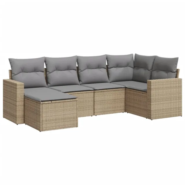 Salon de jardin avec coussins 6 pcs beige résine tressée