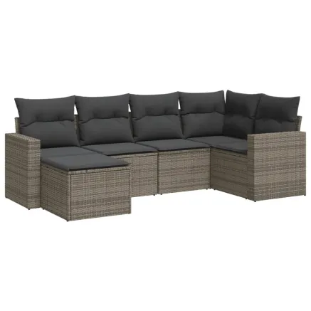 Salon de jardin 6 pcs avec coussins gris résine tressée 2