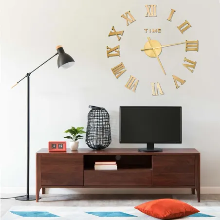 Horloge murale 3D Design moderne Doré 100 cm XXL