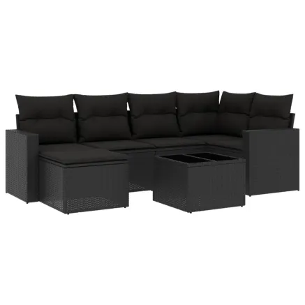 Salon de jardin 7 pcs avec coussins noir résine tressée 2