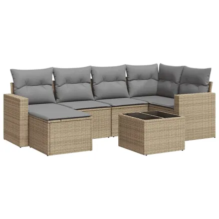 Salon de jardin avec coussins 7 pcs beige résine tressée 2