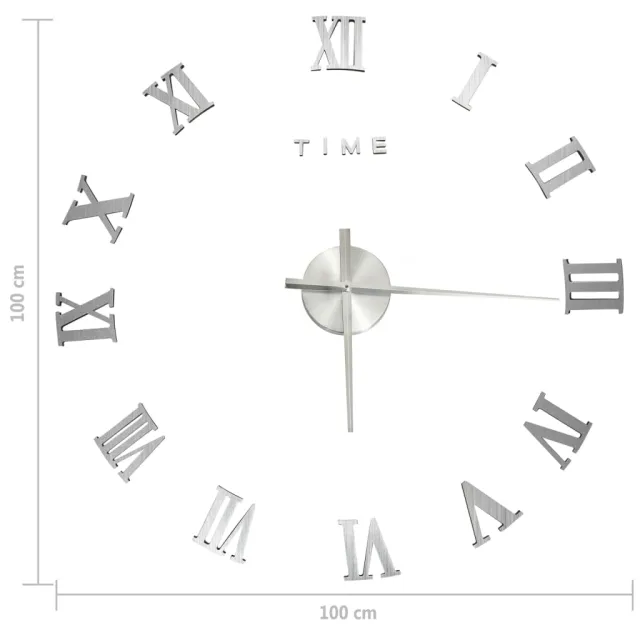 Horloge murale 3D Design moderne Argenté 100 cm XXL